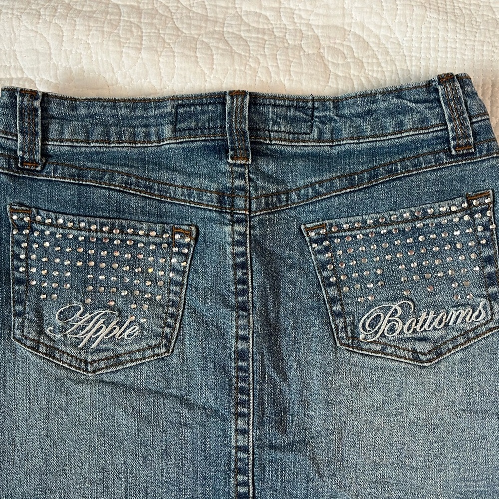 Vintage Y2K Apple Bottoms Rhinestone Denim Mini Skirt - Picture 3 of 12
